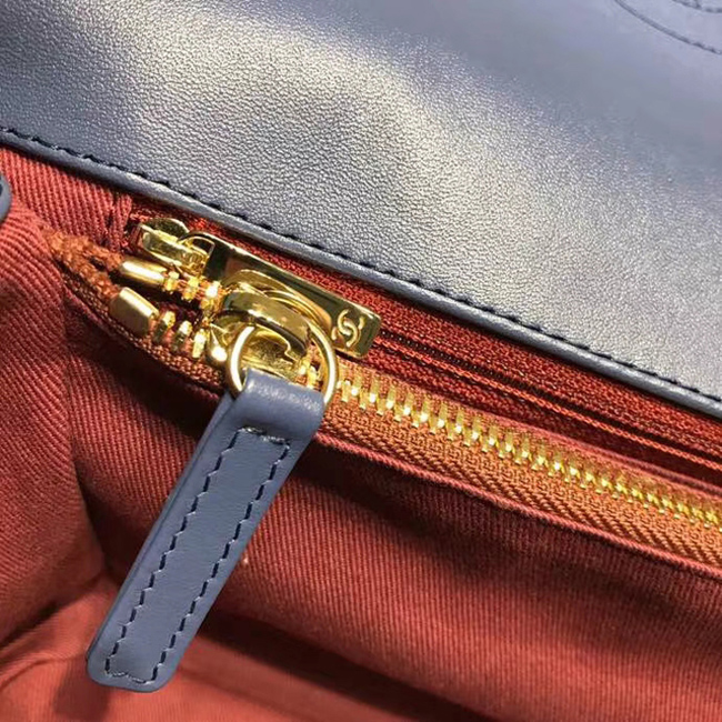 Chanel Flap Bag A57551 Blue Calfskin Gold Tone Metal