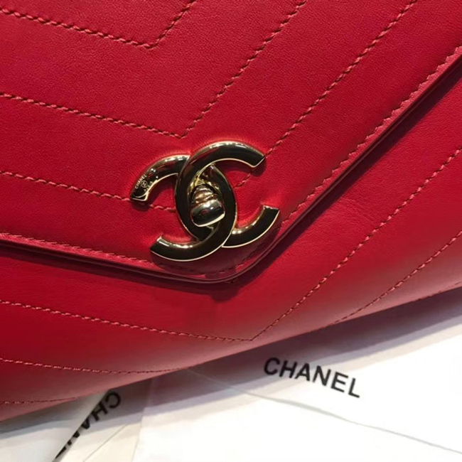 Chanel Flap Bag A57551 Red Calfskin Gold Tone Metal