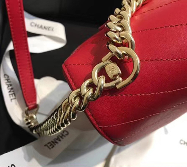 Chanel Flap Bag A57551 Red Calfskin Gold Tone Metal
