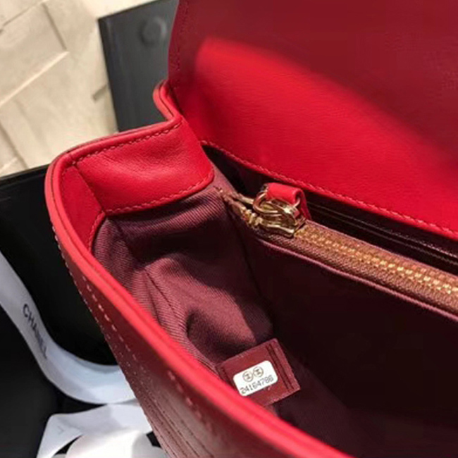 Chanel Flap Bag A57551 Red Calfskin Gold Tone Metal