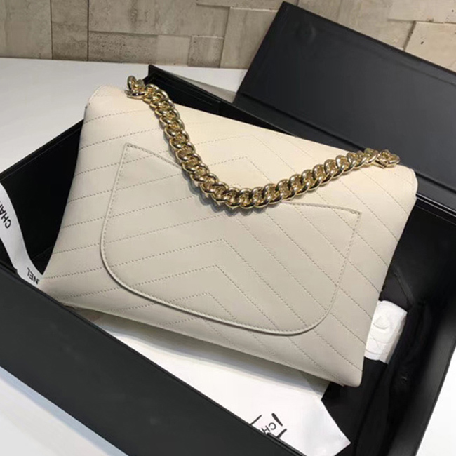 Chanel Flap Bag A57551 Ivory Calfskin Gold Tone Metal