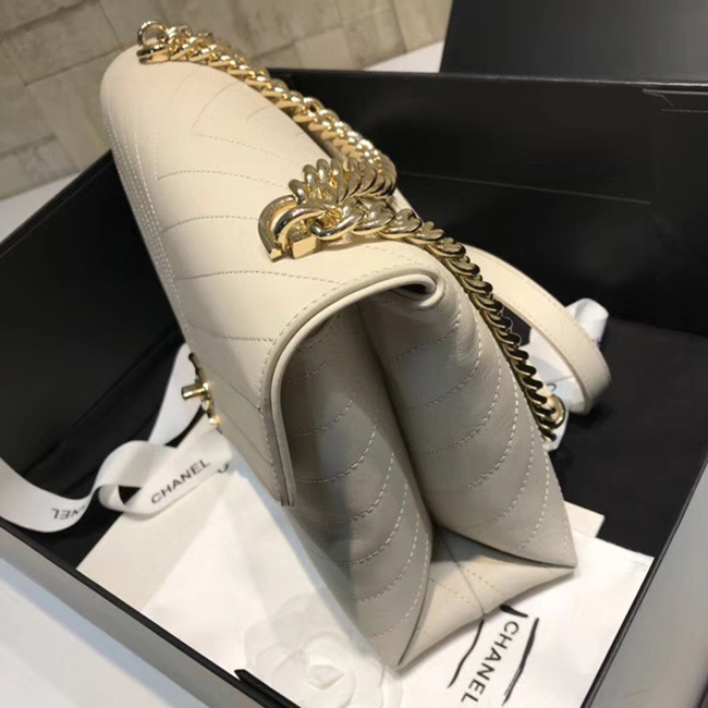 Chanel Flap Bag A57551 Ivory Calfskin Gold Tone Metal