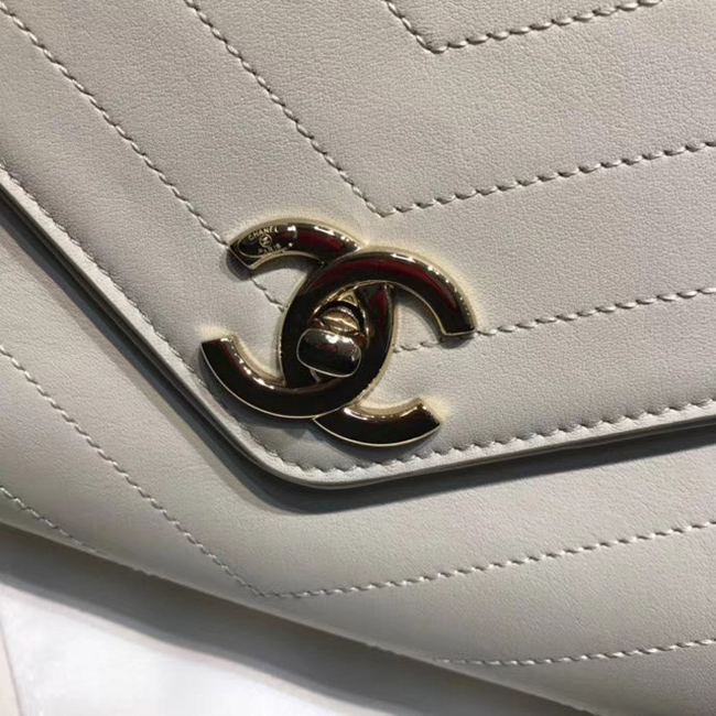Chanel Flap Bag A57551 Ivory Calfskin Gold Tone Metal