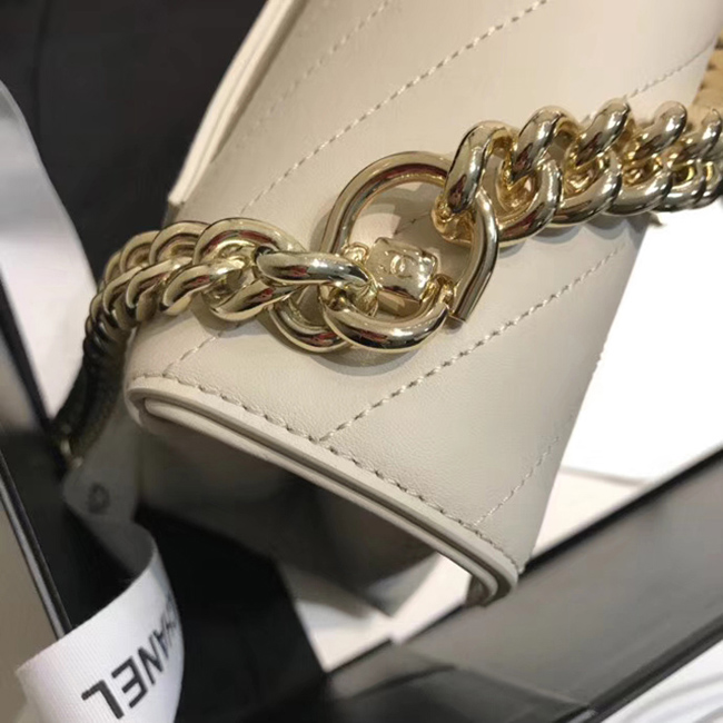 Chanel Flap Bag A57551 Ivory Calfskin Gold Tone Metal