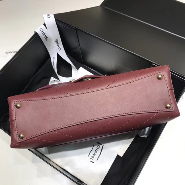Chanel Flap Bag A57551 Burgundy Calfskin Gold Tone Metal