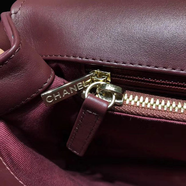 Chanel Flap Bag A57551 Burgundy Calfskin Gold Tone Metal
