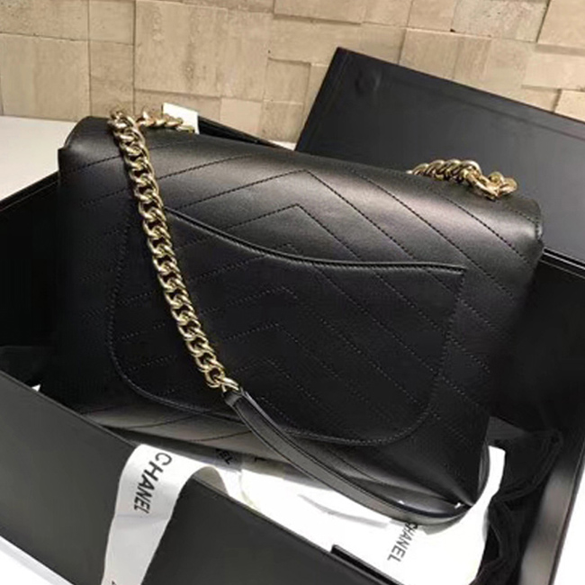 Chanel Flap Bag A57551 Black Calfskin Gold Tone Metal