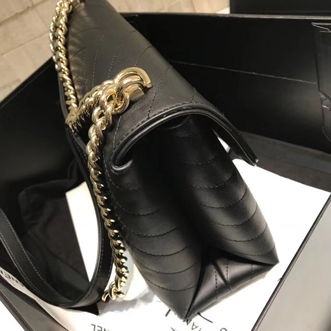 Chanel Flap Bag A57551 Black Calfskin Gold Tone Metal