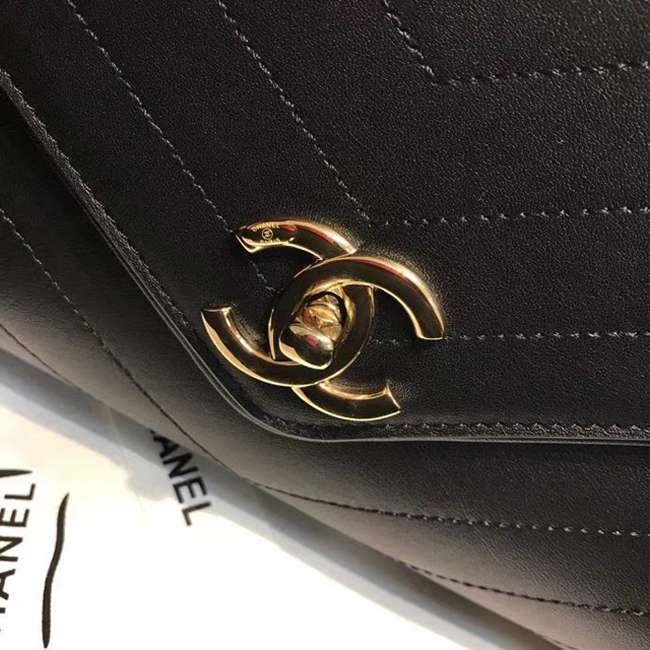 Chanel Flap Bag A57551 Black Calfskin Gold Tone Metal