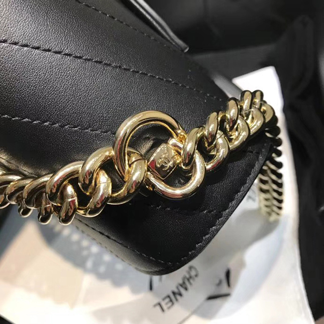 Chanel Flap Bag A57551 Black Calfskin Gold Tone Metal