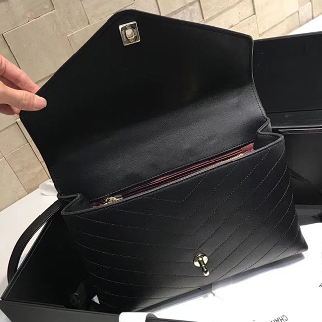 Chanel Flap Bag A57551 Black Calfskin Gold Tone Metal