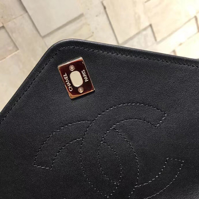 Chanel Flap Bag A57551 Black Calfskin Gold Tone Metal
