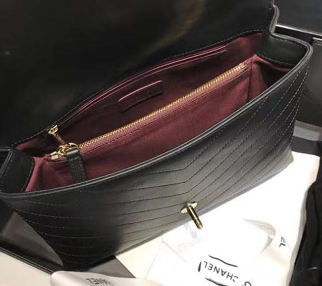 Chanel Flap Bag A57551 Black Calfskin Gold Tone Metal