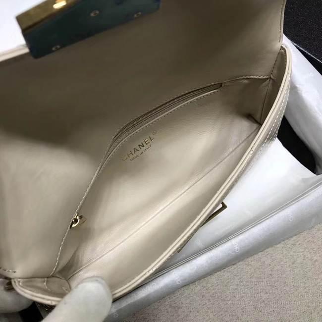 Chanel Clutch A57493 Light Beige Calfskin Gold Tone Metal