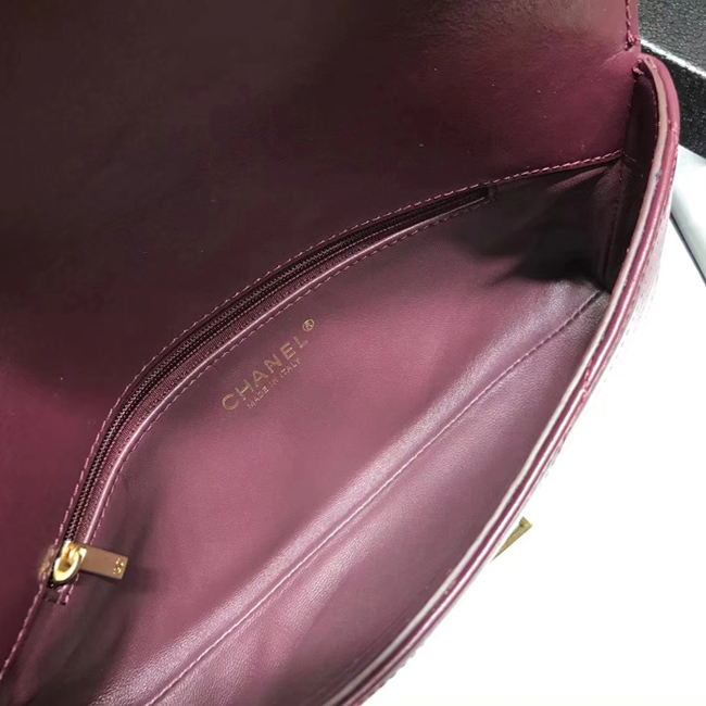 Chanel Clutch A57493 Burgundy Calfskin Gold Tone Metal