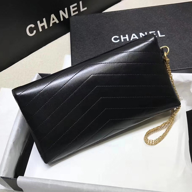 Chanel Clutch A57493 Black Calfskin Gold Tone Metal