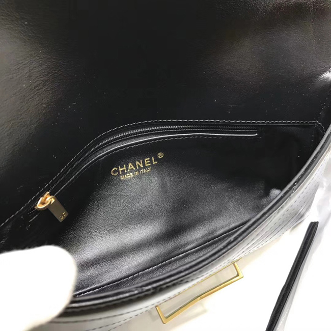 Chanel Clutch A57493 Black Calfskin Gold Tone Metal