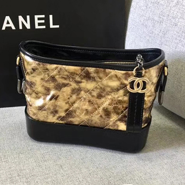 Chanel Gabrielle Small Hobo Bag A91810 Gold Black Metallic Crumpled Goatskin Calfskin