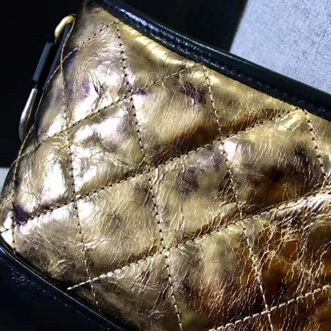Chanel Gabrielle Small Hobo Bag A91810 Gold Black Metallic Crumpled Goatskin Calfskin