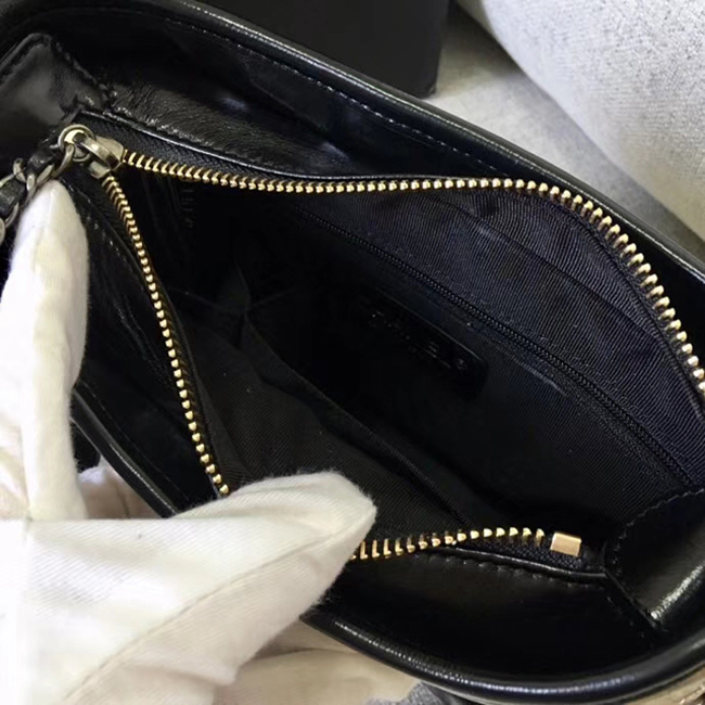 Chanel Gabrielle Small Hobo Bag A91810 Gold Black Metallic Crumpled Goatskin Calfskin