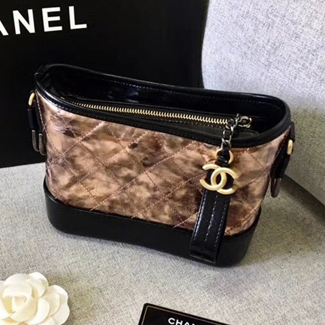 Chanel Gabrielle Small Hobo Bag A91810 Bronze Black Metallic Crumpled Goatskin Calfskin