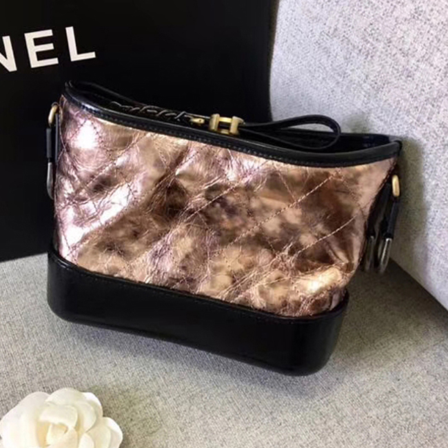 Chanel Gabrielle Small Hobo Bag A91810 Bronze Black Metallic Crumpled Goatskin Calfskin