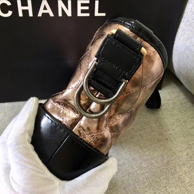 Chanel Gabrielle Small Hobo Bag A91810 Bronze Black Metallic Crumpled Goatskin Calfskin