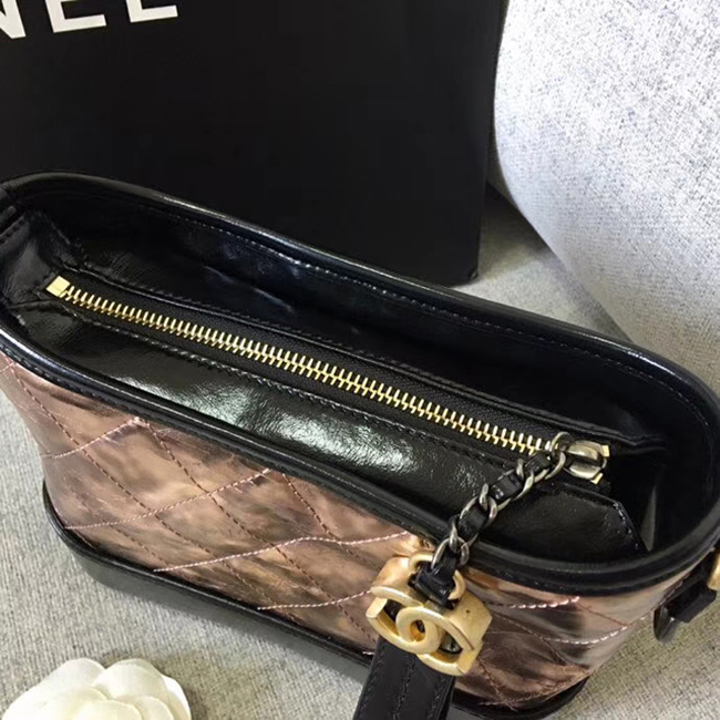 Chanel Gabrielle Small Hobo Bag A91810 Bronze Black Metallic Crumpled Goatskin Calfskin