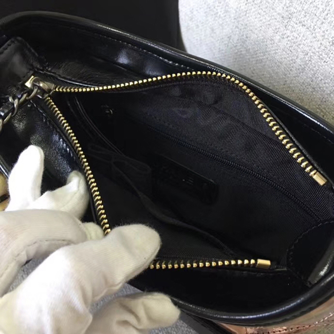 Chanel Gabrielle Small Hobo Bag A91810 Bronze Black Metallic Crumpled Goatskin Calfskin
