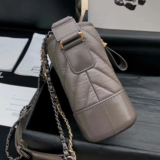 Chanel Gabrielle Small Hobo Bag A91810 Gray Chevron Aged Calfskin Smooth Calfskin