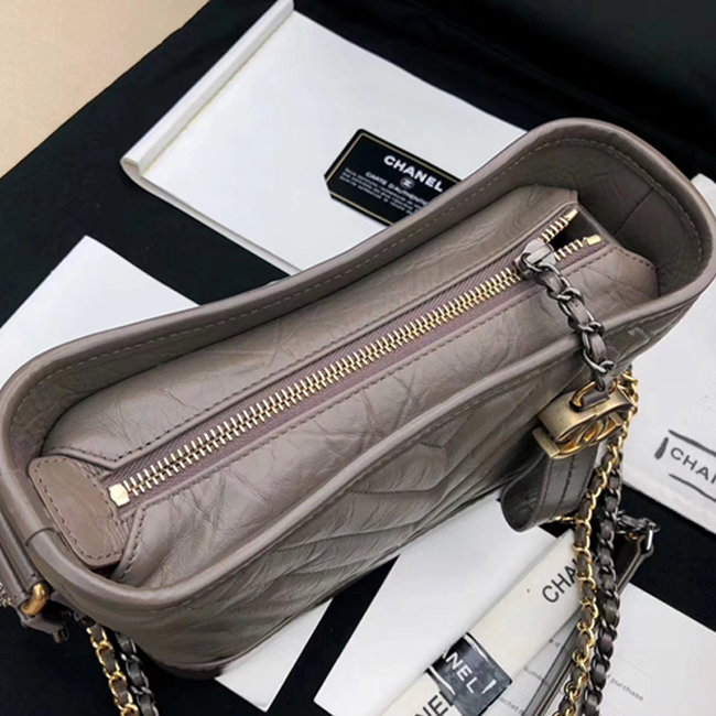 Chanel Gabrielle Small Hobo Bag A91810 Gray Chevron Aged Calfskin Smooth Calfskin