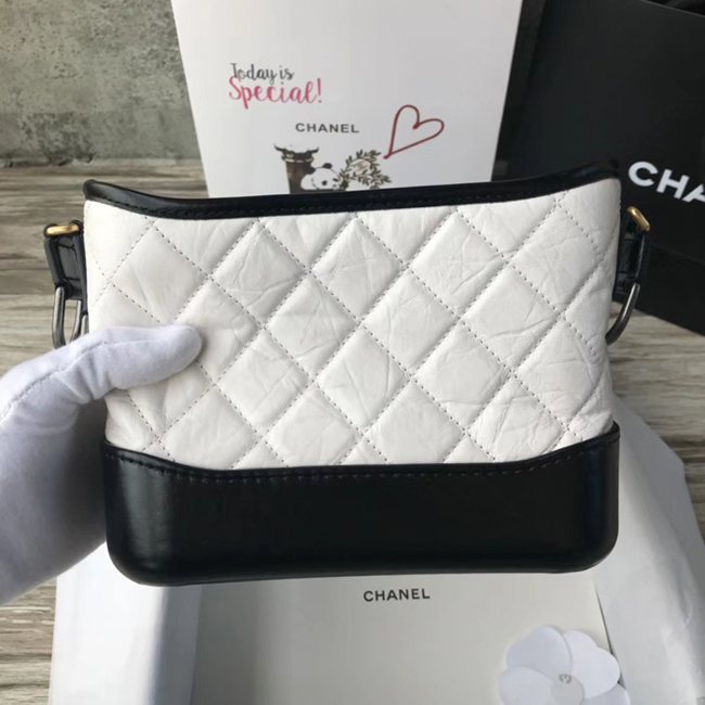 Chanel Gabrielle Small Hobo Bag A91810 White Black Aged Calfskin Smooth Calfskin
