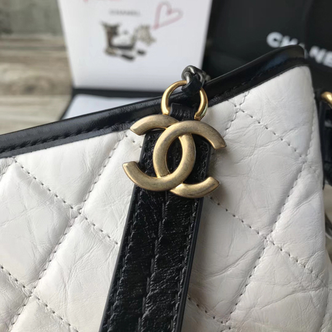 Chanel Gabrielle Small Hobo Bag A91810 White Black Aged Calfskin Smooth Calfskin