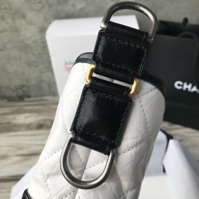 Chanel Gabrielle Small Hobo Bag A91810 White Black Aged Calfskin Smooth Calfskin