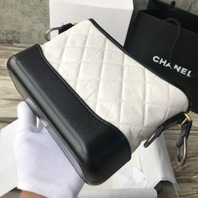 Chanel Gabrielle Small Hobo Bag A91810 White Black Aged Calfskin Smooth Calfskin