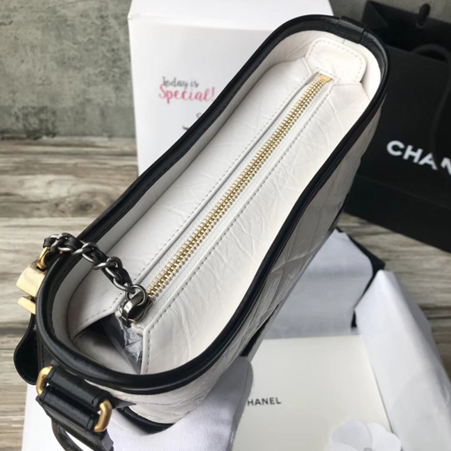 Chanel Gabrielle Small Hobo Bag A91810 White Black Aged Calfskin Smooth Calfskin