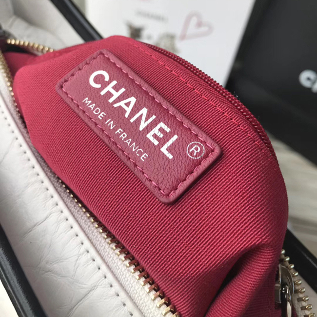 Chanel Gabrielle Small Hobo Bag A91810 White Black Aged Calfskin Smooth Calfskin