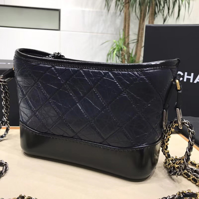 Chanel Gabrielle Small Hobo Bag A91810 Navy Black Aged Calfskin Smooth Calfskin