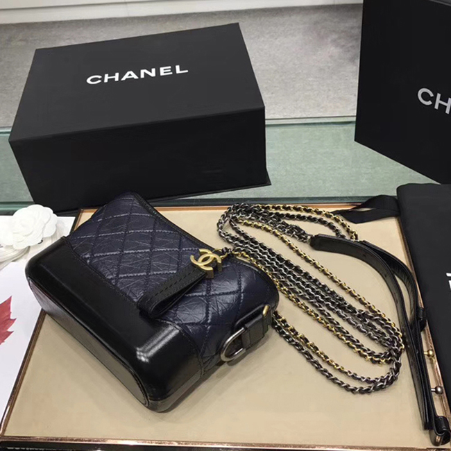 Chanel Gabrielle Small Hobo Bag A91810 Navy Black Aged Calfskin Smooth Calfskin