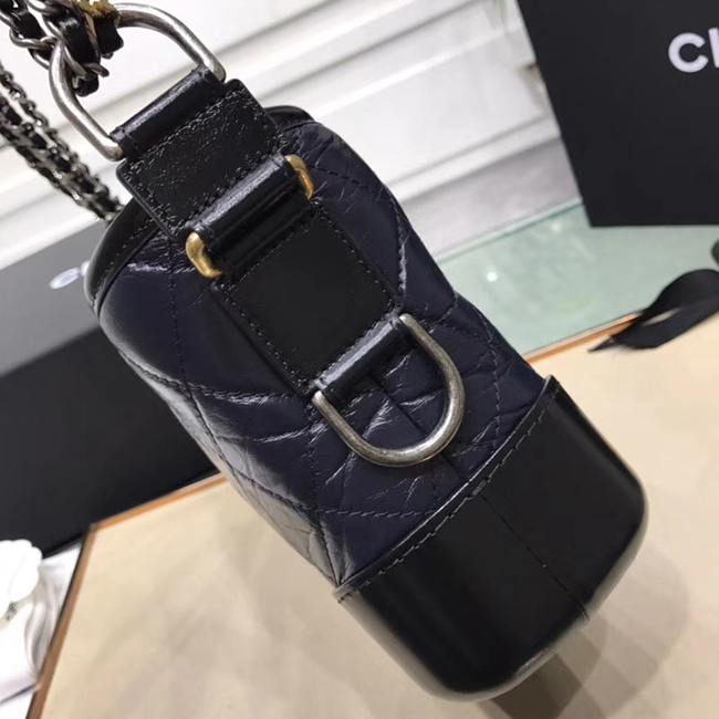 Chanel Gabrielle Small Hobo Bag A91810 Navy Black Aged Calfskin Smooth Calfskin