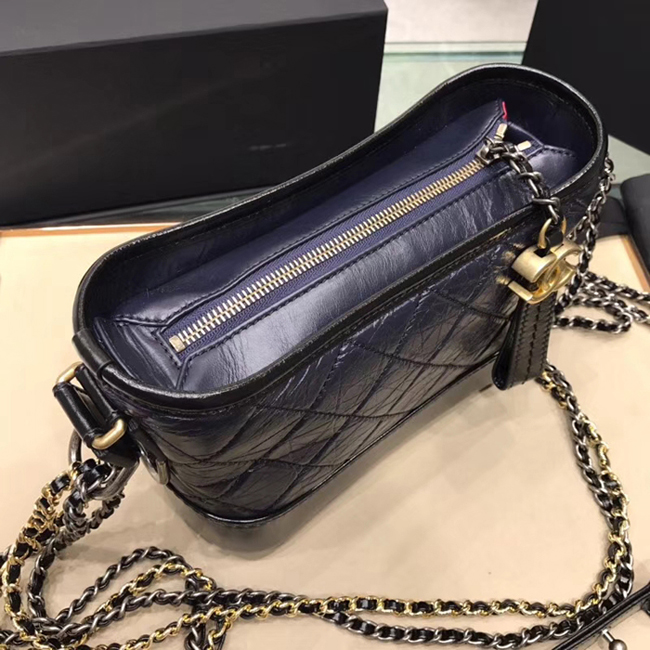 Chanel Gabrielle Small Hobo Bag A91810 Navy Black Aged Calfskin Smooth Calfskin