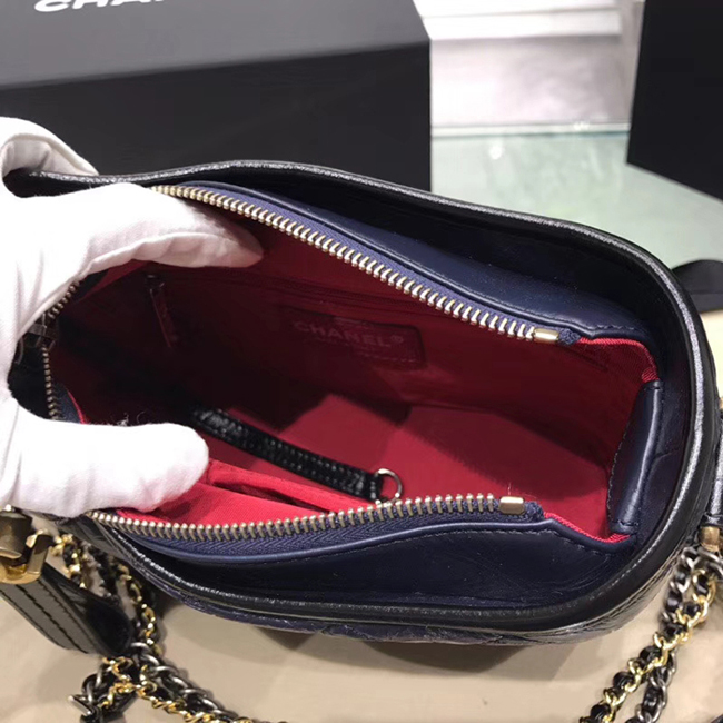 Chanel Gabrielle Small Hobo Bag A91810 Navy Black Aged Calfskin Smooth Calfskin
