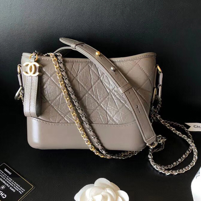 Chanel Gabrielle Small Hobo Bag A91810 Gray Aged Calfskin Smooth Calfskin