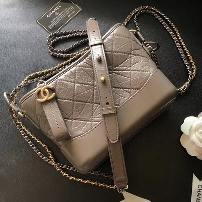 Chanel Gabrielle Small Hobo Bag A91810 Gray Aged Calfskin Smooth Calfskin