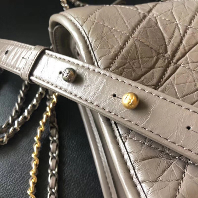 Chanel Gabrielle Small Hobo Bag A91810 Gray Aged Calfskin Smooth Calfskin