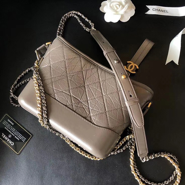 Chanel Gabrielle Small Hobo Bag A91810 Gray Aged Calfskin Smooth Calfskin