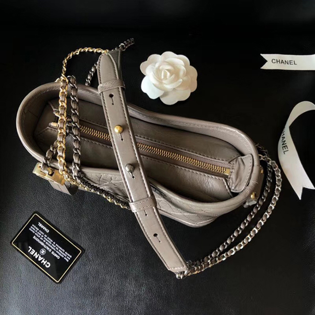 Chanel Gabrielle Small Hobo Bag A91810 Gray Aged Calfskin Smooth Calfskin