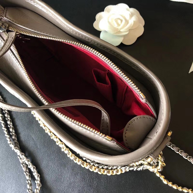 Chanel Gabrielle Small Hobo Bag A91810 Gray Aged Calfskin Smooth Calfskin