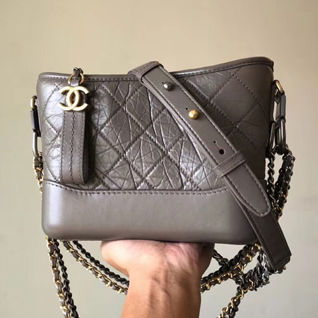 Chanel Gabrielle Small Hobo Bag A91810 Elephant Grey Aged Calfskin Smooth Calfskin