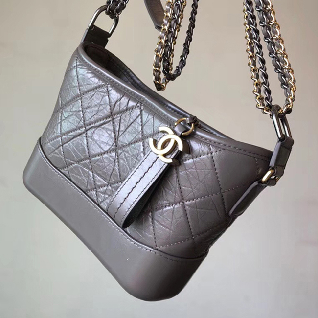 Chanel Gabrielle Small Hobo Bag A91810 Elephant Grey Aged Calfskin Smooth Calfskin